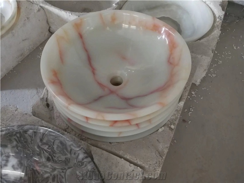 White Onyx Wash Bowls Iran White Onyx Vessel Sink for Bathroom
