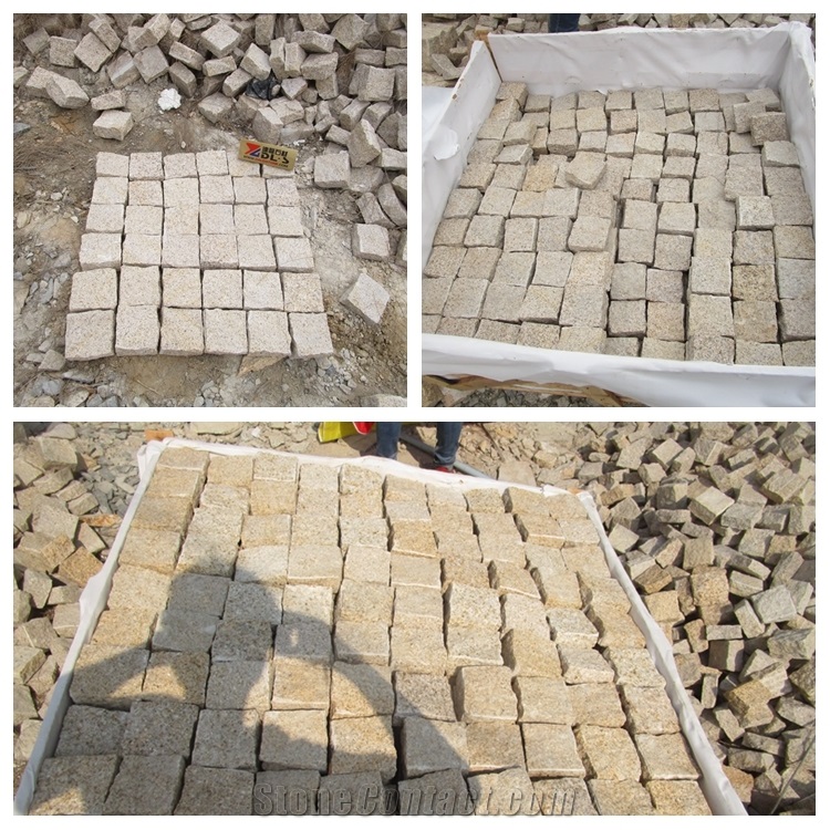 G682 All Sides Picked Golden Rust, Yellow Rusty Granite, Pavers,Yellow Granite,Pineapple Paving Stone,Golden Granite Pavers, Cobble Flooring ,