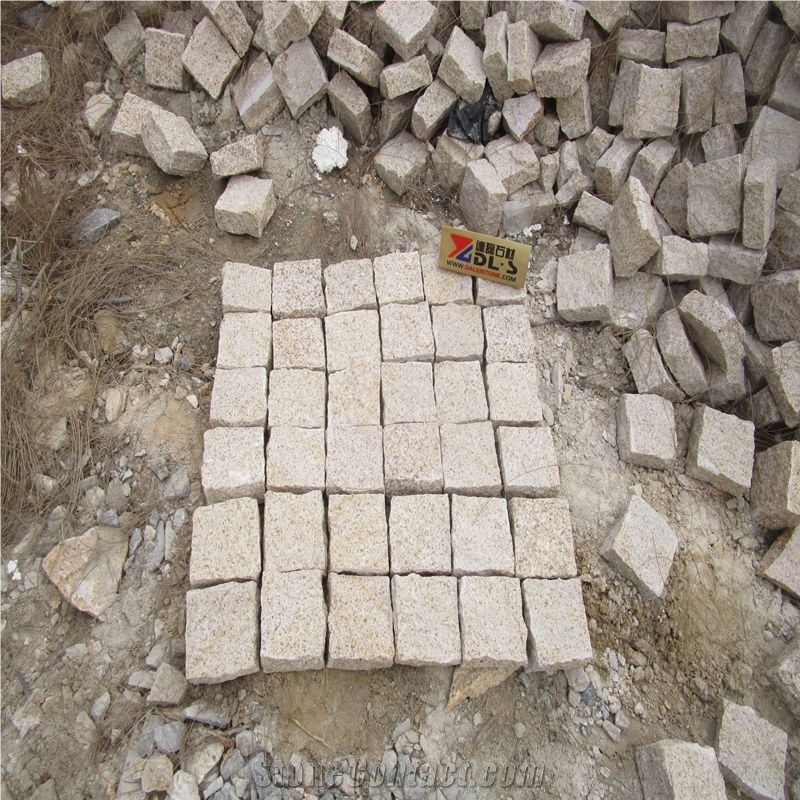 G682 All Sides Picked Golden Rust, Yellow Rusty Granite, Pavers,Yellow Granite,Pineapple Paving Stone,Golden Granite Pavers, Cobble Flooring ,