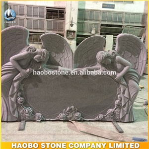 American Style Grey Granite Tombstone Double Angel Gravestone Double Heart Headstone Direct Selling High Quality Monument Custom Tombstone