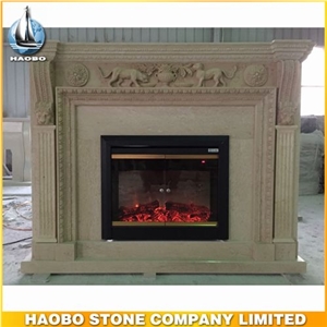 Beige Marble Indoor Fireplace Designs