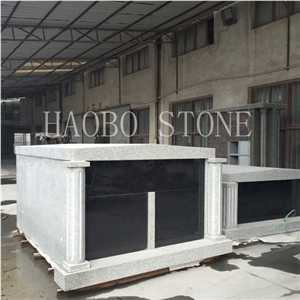 Best Quality and Price Custom Sizes&Colors China Quarry Factory High Polished Haobo Two Crypts Granite Family Mausoleum Designs for Funeral Memorials