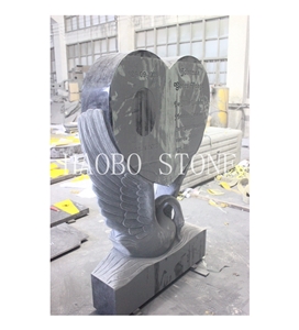 Customized China Good Price Factory Antique Cheap Upright Headstone Carved Swan and Single Heart Grey Granite Memorials with 100% Hand Engraving