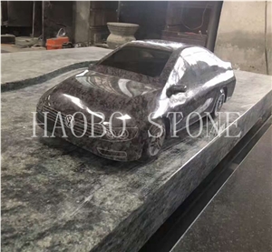 Customized China Quarry Manufacturer Haobo Handcraft Best Price New Style Volkswagen Stone Car Carving Made in Grey Granite for Interior Decoration