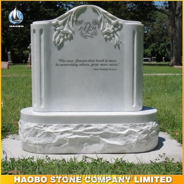 European Style Tombstone Polished White Marble Headstone Carved Lily High Quality Cemetery Tombstone Direct Selling Gravestone
