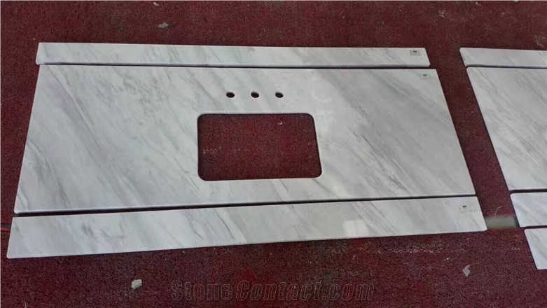 Haobo China Quarry High Quality Competitive Price Good Service Natural Stone Volakas White Marble Vanity Top with Single Sink for Bathroom Decoration