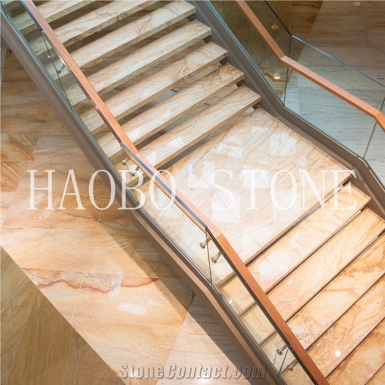 Haobo China Quarry Natural Stone Good Price High Polished and Quality Customized Luxury Golden Marble Stair Steps Design for Indoor Decoration