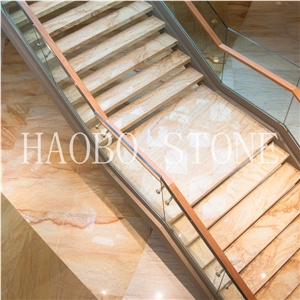 Haobo China Quarry Natural Stone Good Price High Polished and Quality Customized Luxury Golden Marble Stair Steps Design for Indoor Decoration