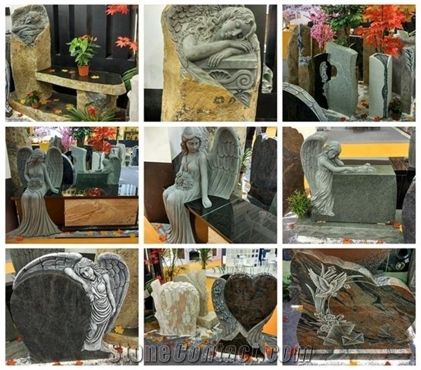 High Quality Cheap and Competitive Price Modern Natural China Quarry Angel Holding Red Heart Shaped Memorial Monument with India Granite for Sale