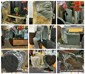 High Quality Cheap and Competitive Price Modern Natural China Quarry Angel Holding Red Heart Shaped Memorial Monument with India Granite for Sale