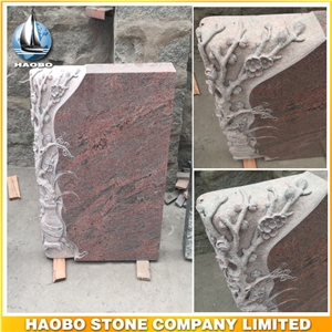 High Quality Monument Indian Multicolor Red Granite Gravestone with Flowers in Vase Headstone Direct Selling Custom Tombstone Upright Monument High Quality Monument Indian Multicolor Red Granite Gravestone with Flowers in Vase Headstone Direct Selling Custom Tombstone Upright Monument