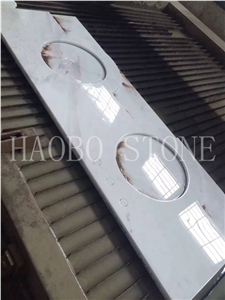 Low Price Natural Stone China Quarry High Polished and Quality Good Volakas White Marble Bathroom Vanity Top with Double Sink Designs