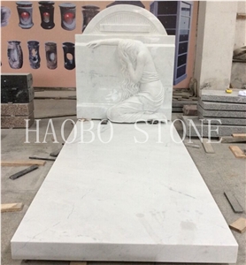Natural Stone Customized Factory Price High Quality and Polished Good Service China Quarry White Marble Headstones with Carved Angel for Memorials