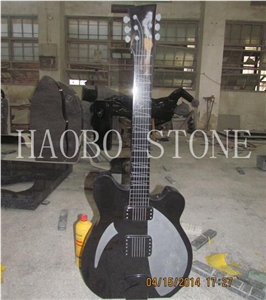Natural Stone Wholesale China Haobo Factory Competitive Price High Quality Modern 100% Hand Carved Large Outdoor Shanxi Black Granite Guitar Designs