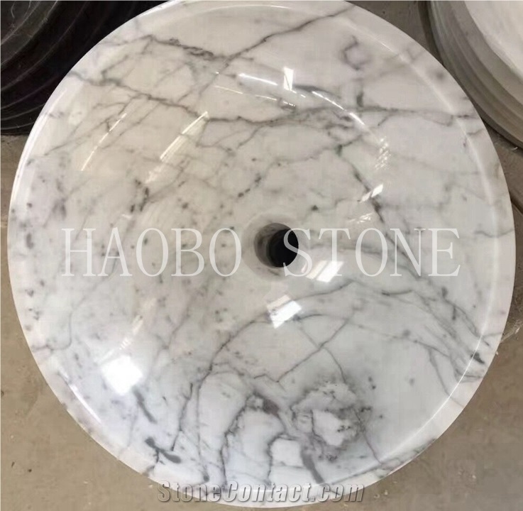 New Modern Factory Best Price Delicate High Quality Natural Stone Carrara White Marble Round Stone Bathroom Sinks Design with Iso9001:2000