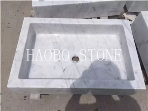 Popular Unique Custom Haobo China Quarry Factory Natural Stone Good Service Square Carrara White Marble Bathroom Wash Basin for Hotel at Good Price