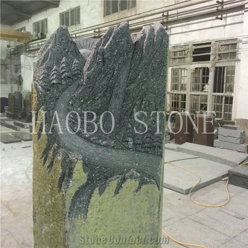 Unique Large China Seller Natural Stone Quarry Good Service and Price Haobo New Creative Designs Carved Landscape Basalt Headstones for Cemetery Price