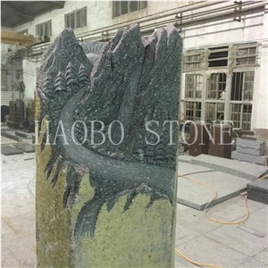 Unique Large China Seller Natural Stone Quarry Good Service and Price Haobo New Creative Designs Carved Landscape Basalt Headstones for Cemetery Price
