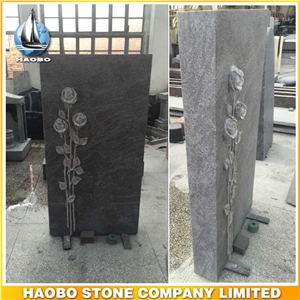 Western Style Monuments Bahama Blue Granite Funeral Monument Upright Headstone with Rose Carved Germany Style Tombstone Western Style Monuments Bahama Blue Granite Funeral Monument Upright Headstone with Rose Carved Germany Style Tombstone