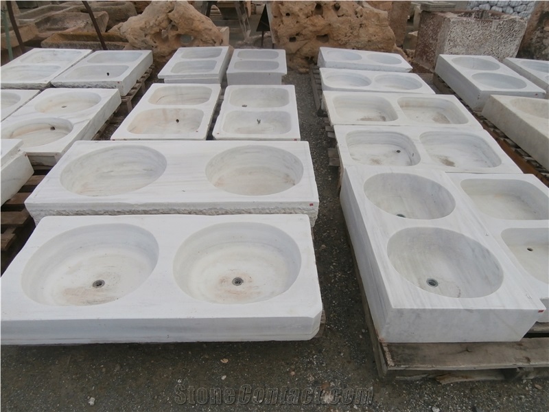 Really Antique Carrara Marble Drop-In Bathroom Sinks