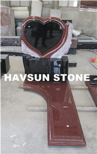 Red/Black Heart Tombstones/Monument with Rose