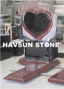 Red/Black Heart Tombstones/Monument with Rose