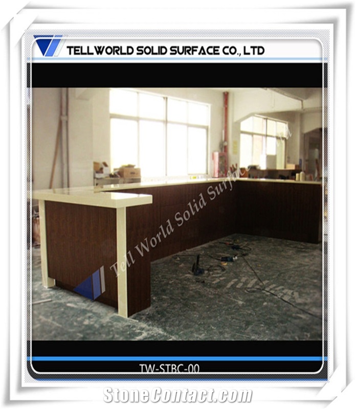 2017 Popular Artificial Stone Wood Style Restaurant Bar Counter Design