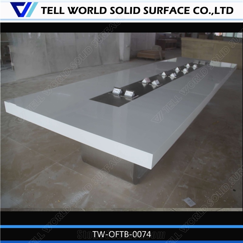Easy Maintenance White Acrylic Stone Office Furniture Meeting Desk Set