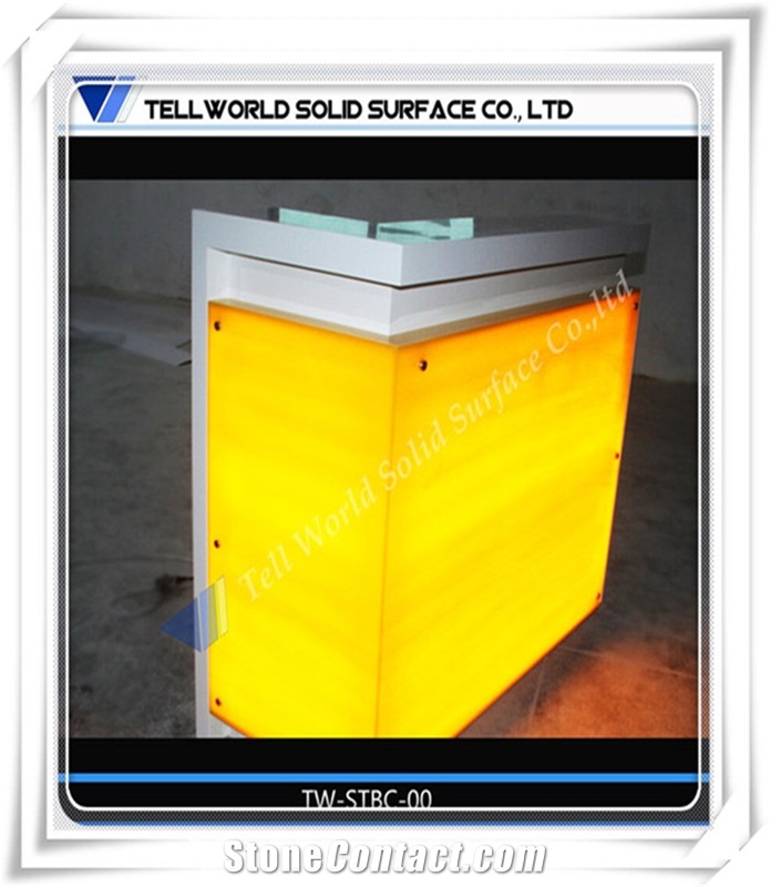 Pure White Acrylic Straight Shape Led Mini Bar Counter Design