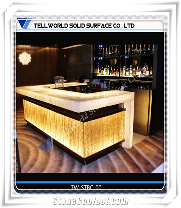 Tell World Translucent Acrylic Led Club Bar Counter with Back Cabinet