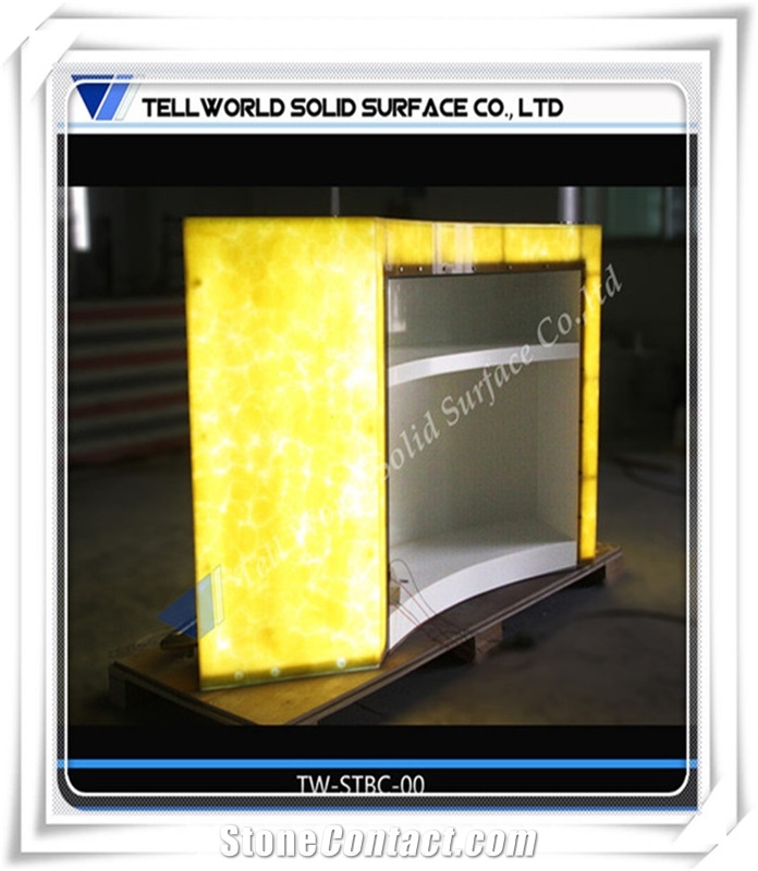 Tell World Translucent Acrylic Led Club Bar Counter with Back Cabinet