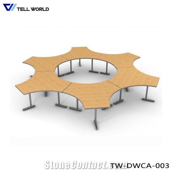 Wood Style Artificial Quartz Stone Round Multiple Meeting Training Desk