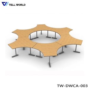 Wood Style Artificial Quartz Stone Round Multiple Meeting Training Desk