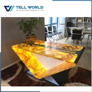 Yellow Translucent Stone Office Table Top with Led Lighting Yellow Translucent Stone Office Table Top with Led Lighting
