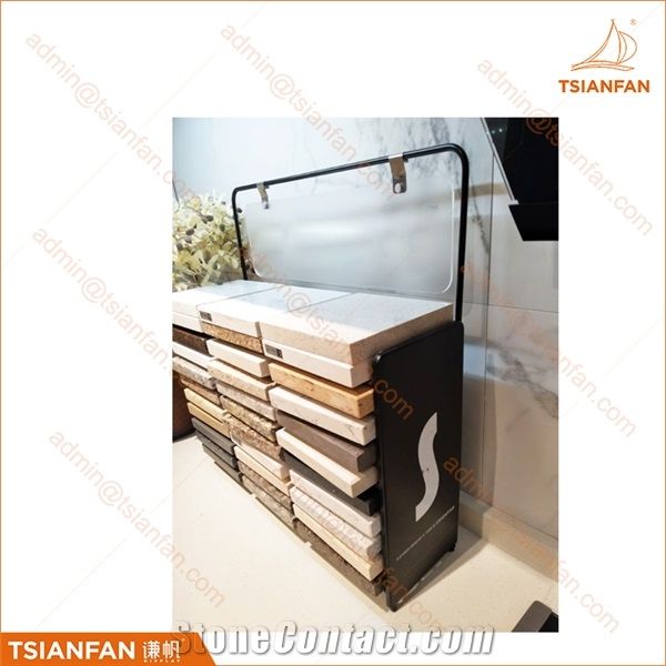 Sr011 Customized Simple Metal Quartz Stone Sample Coutner Display Stand for Showroom
