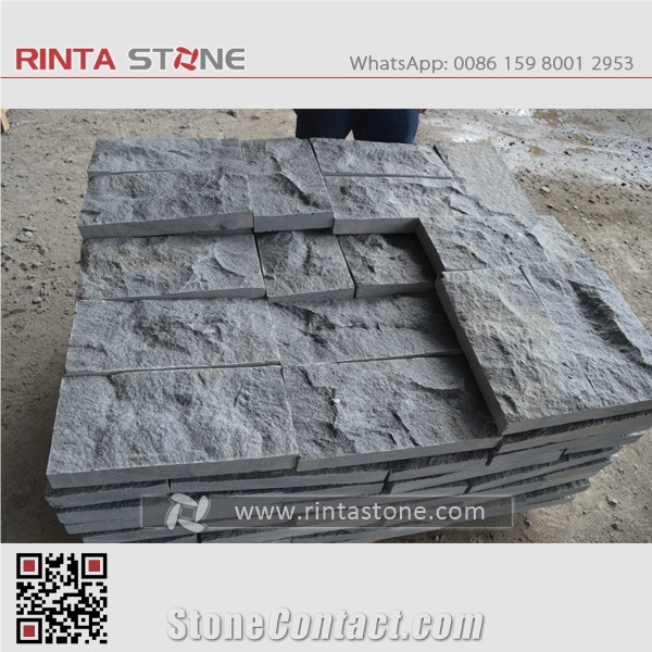 G654 Impala Black China Natural Cheap Dark Grey Granite Building Material Mushroom Split Face Wall Stone
