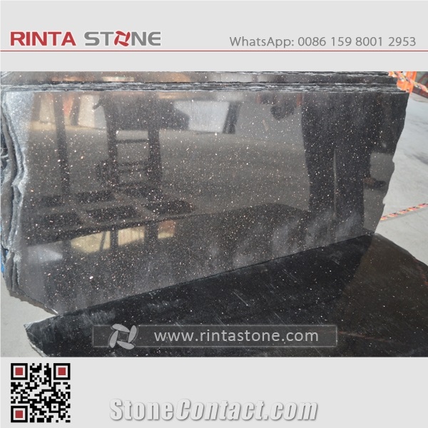 India Black Gold Star Galaxy Granite Natural Spark Black Warangal Nero Stone Slab Wall Thin Tile for Countertop Vanity Top