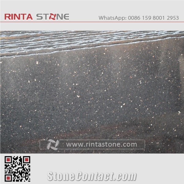 India Black Gold Star Galaxy Granite Natural Spark Black Warangal Nero Stone Slab Wall Thin Tile for Countertop Vanity Top
