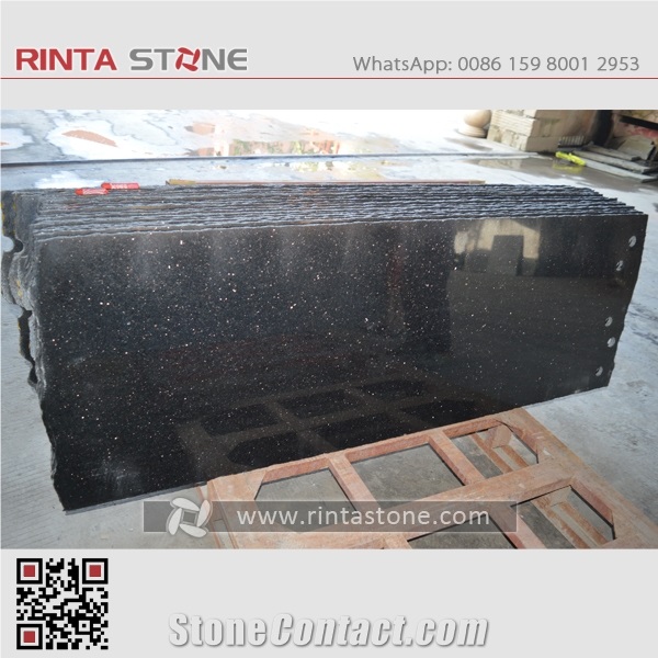 India Black Gold Star Galaxy Granite Natural Spark Black Warangal Nero Stone Slab Wall Thin Tile for Countertop Vanity Top