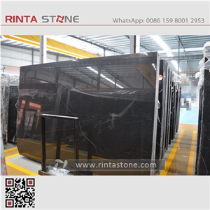 Nero Marquina China Natural Dark Black with White Vein Grain Marble Big Slabs Small Tiles
