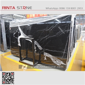 Nero Marquina China Natural Dark Black with White Vein Grain Marble Big Slabs Small Tiles