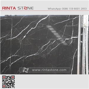 Nero Marquina China Natural Dark Black with White Vein Grain Marble Big Slabs Small Tiles