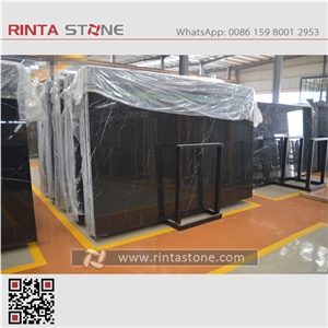 Nero Marquina China Natural Dark Black with White Vein Grain Marble Big Slabs Small Tiles