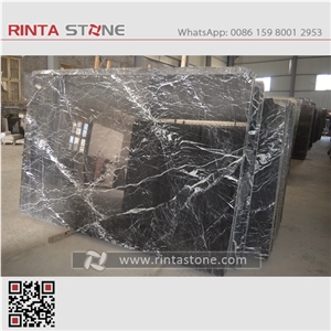 Nero Marquina China Natural Dark Black with White Vein Grain Marble Big Slabs Small Tiles