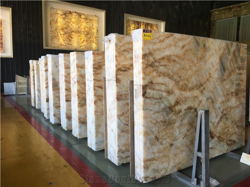 Polished Natural Stone China Quarry Manufactory Golden Yellow Onyx Slabs & Tiles, Exclusive Product, Wall and Floor Cladding Covering