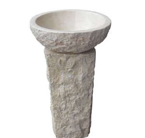 Beige Marble Pedestal Sink Free-Standing Sink