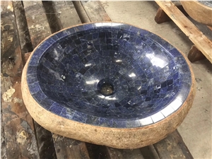 Fantasy Blue Granite Mosaic Sinks,River Stone Basins,Azul Bahia Wash Bains,Natural Stone Bath Sinks