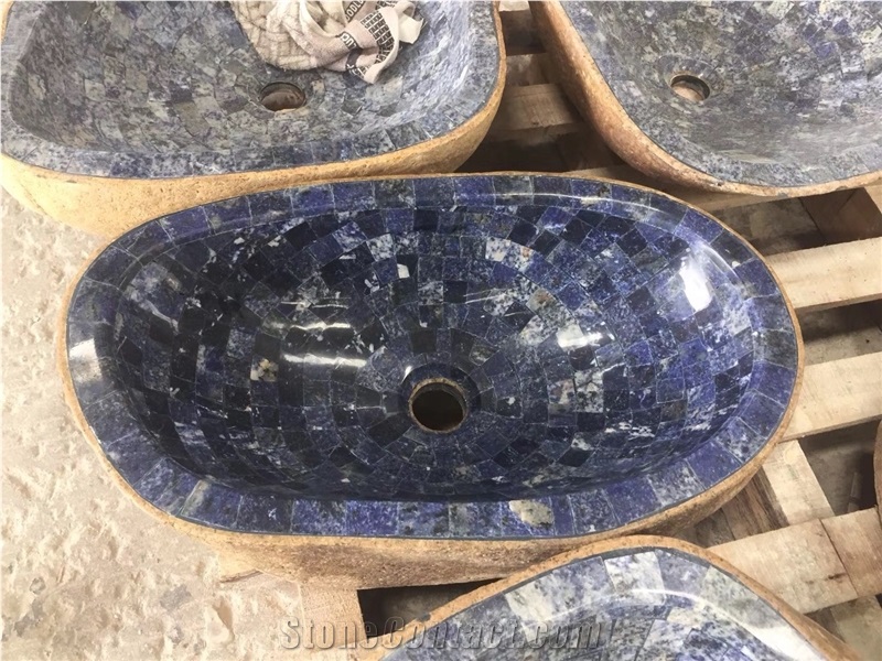 Fantasy Blue Granite Mosaic Sinks,River Stone Basins,Azul Bahia Wash Bains,Natural Stone Bath Sinks