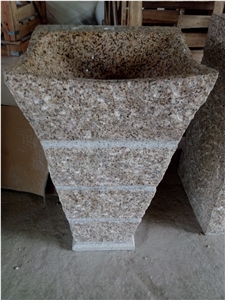 G682 Yellow Granite Wash Basins,Rusty Yellow G682 Pedestal Sinks,Natural Stone Wash Bowls
