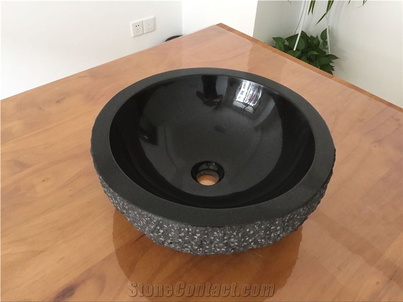 Shanxi Black Granite Bath Sinks,Absolute Black Round Vessel Sinks,Natural Stone Wash Basins